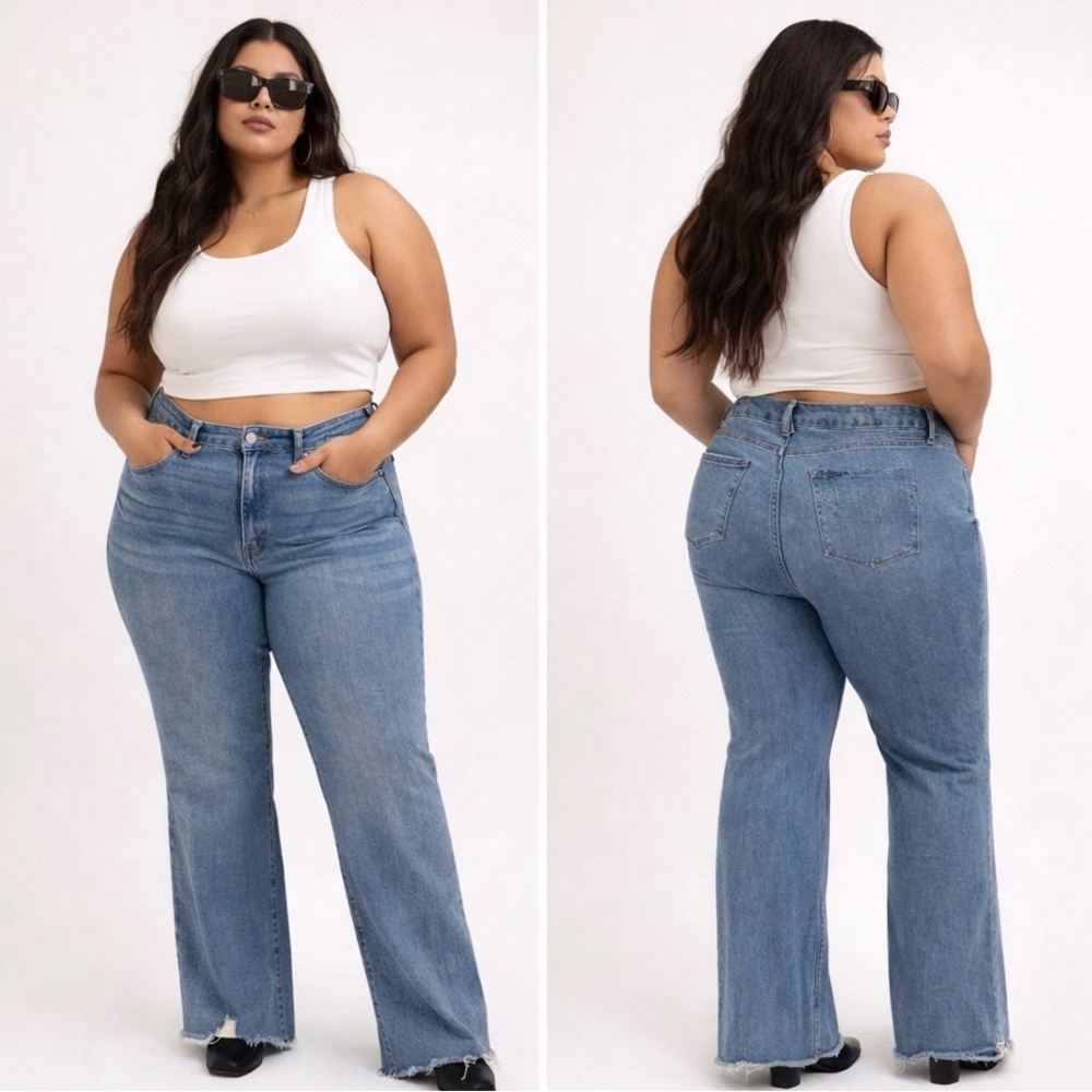 Good American NWT Good Curve Bootcut Jeans Raw Hem Indigo Women’s Size 28x33.5